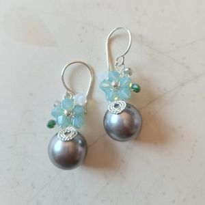 Swarovski handmade Earrings. ( silver, aqua)